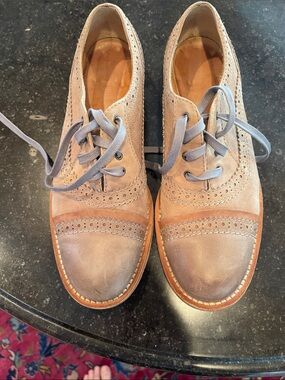 Brunello Cucinelli Taupe Wingtip Brogue Oxfords with Gray Laces